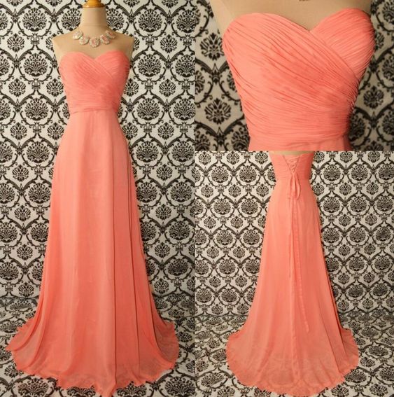 A Line Sweet Coral Ruffle Long Prom Dress ,custom Made Long Prom Gowns ,formal Evening Dress, Maid Of Honor Gowns