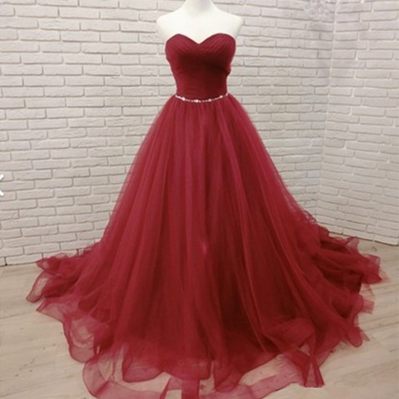 Burgundy puffy outlet prom dress