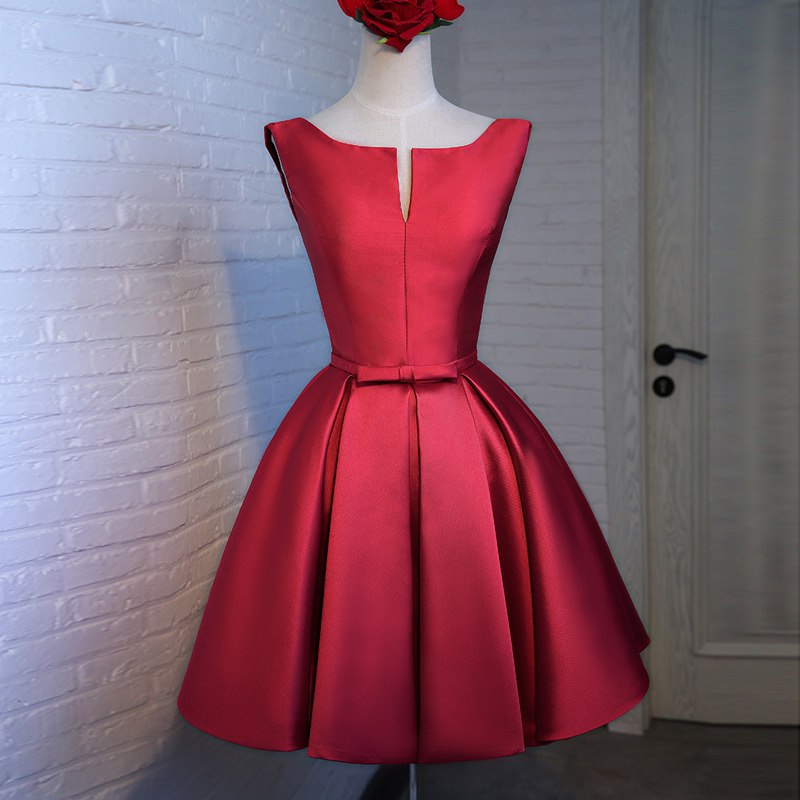 Custom Made Red Satin Short Bridesmaid Dress A Line Homecoming Party Gowns Plus Size