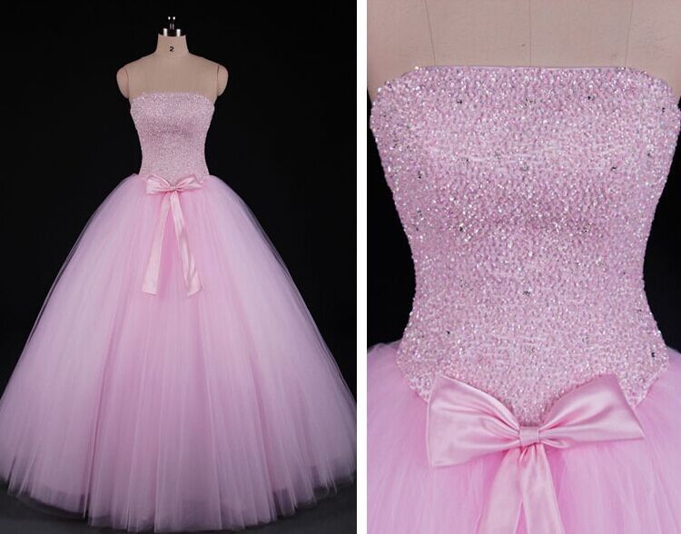 Luxury Beaded Crystal Sweet Prom Dress A Line Women Prom Party Gowns Custom Made Quinceanera Dresses ,pink Long Prom Gowns