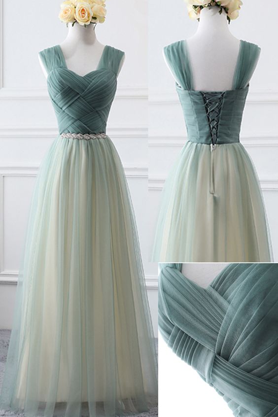 A Line Green Tulle Ruffle Long Bridesmaid Dress Custom Made Maid Of Honor Gowns Plus Size Party Gowns