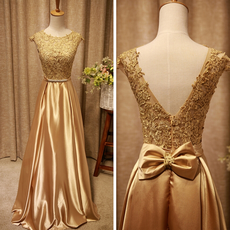 Off Shoulder Gold Lace Long Prom Dress 2019 Custom Made Women Prom Gowns ,fiormal Evening Dress