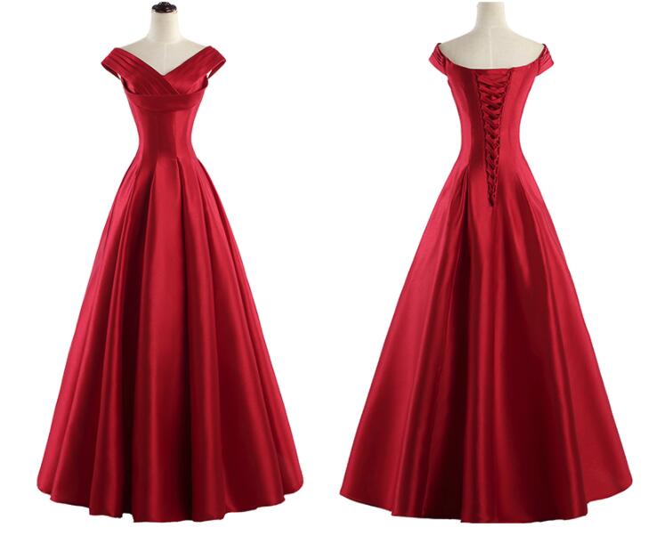 Red Satin Long Prom Dress A Line Women Pageant Gowns Plus Size Formal Evening Dress