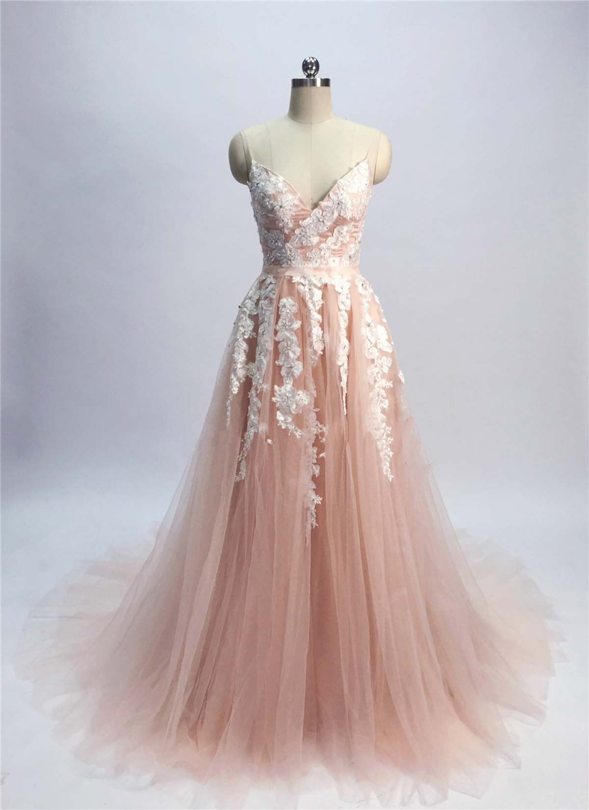 Fashion A Line Lace Prom Dress Appliqued Long Prom Party Gowns Custom Made Formal Evening Dress