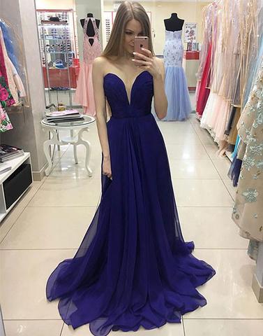 Royal Blue Chiffon Long Prom Dress Custom Made A Line Prom Gowns 2019 ,formal Evening Dress , Women Bridesmaid Dress