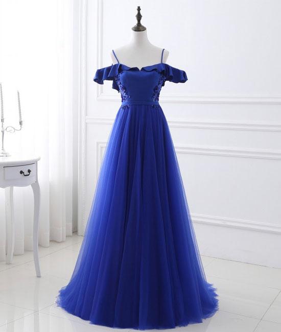 Off Shoulder Royal Blue Tulle Long Prom Dress Custom Made Prom Gowns Plus Size Formal Evening Dress