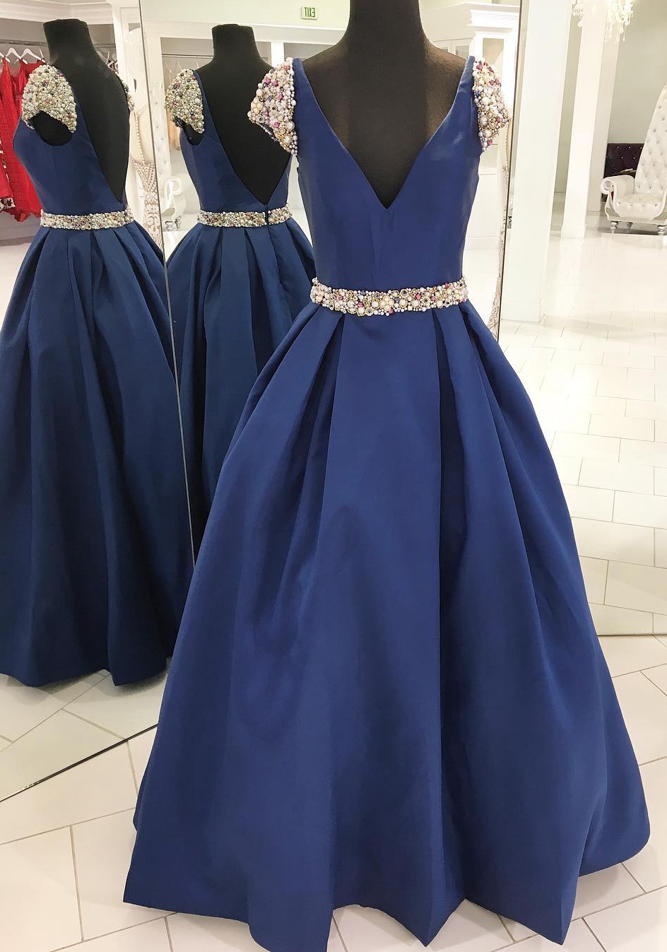 Deep V-neck Beaded Ball Gown Prom Dress With Caped Sleeve , Sweet 16 Prom Dress, Sexy Ball Gown Quinceanera Dress, A Line Women Pageant Gowns