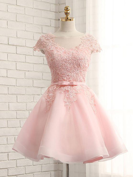 Custom Made Pink Tulle Short Lace Homecoming Dress Strapless Women Party Gowns A Line Party Dress Short 2019 Bridesmaid Party Gowns 