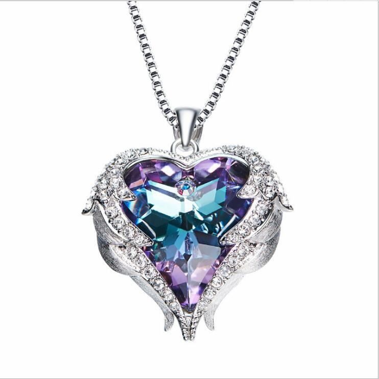 Crystals From Swarovski Necklaces Fashion Jewelry For Women Pendant 2018 Rhinestone Heart Of Angel Christmas Gifts,beauty Purple Necklace