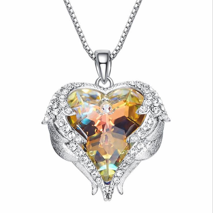 Crystals From Swarovski Necklaces Fashion Jewelry For Women Pendant 2018 Rhinestone Heart Of Angel Christmas Gifts,beauty Gold Necklace