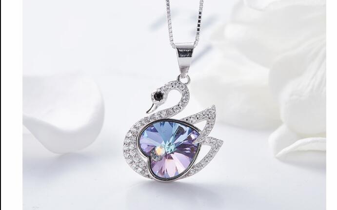 Crystals From Swarovski Necklace Women Pendants S925 Sterling Silver Jewelry Purple Swan Shape Bijoux 2019 Women Jewelry