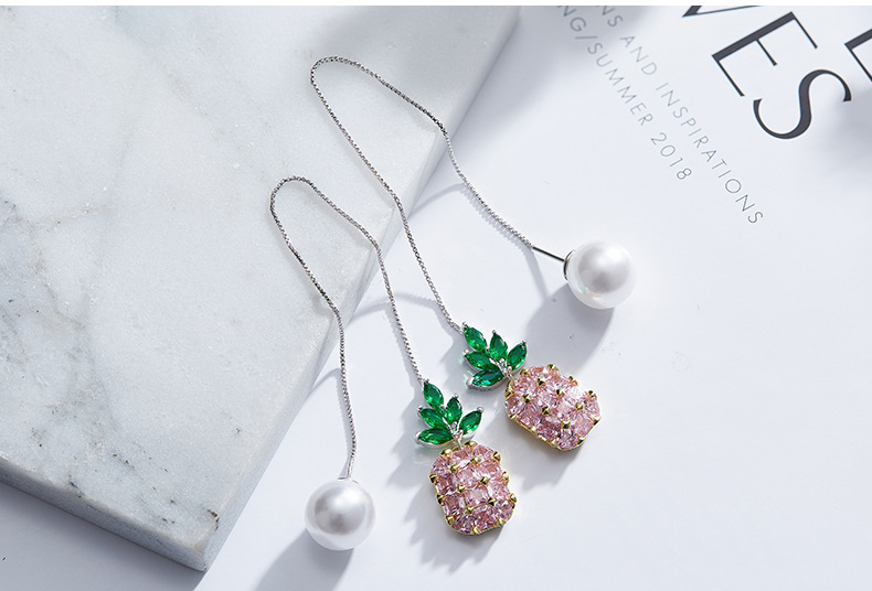Crystal For Swarovski Earrings Pink Pineappl For Women Heart Drop S925 Silver Jewelry , Beauty Earrings , Women Earrings