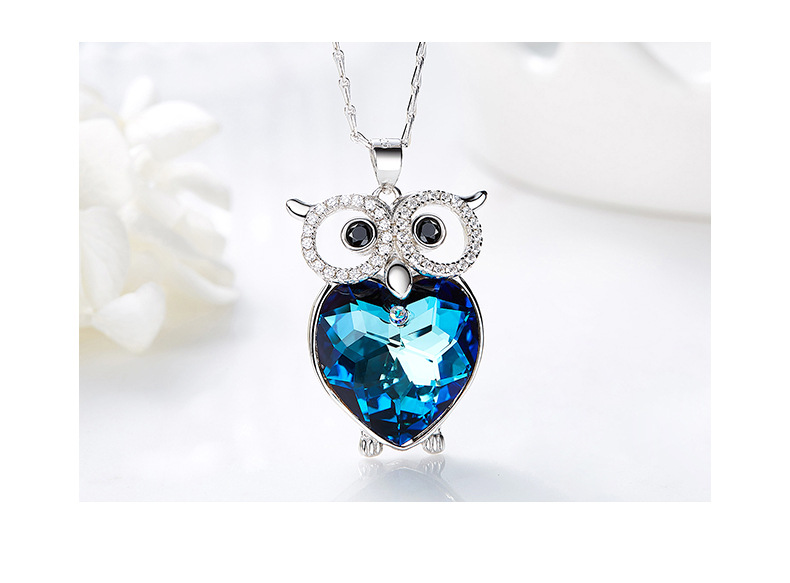Crystals From Swarovski Necklace Women Pendants S925 Sterling Silver Jewelry Blue Owl Bijoux 2019 Women Jewelry