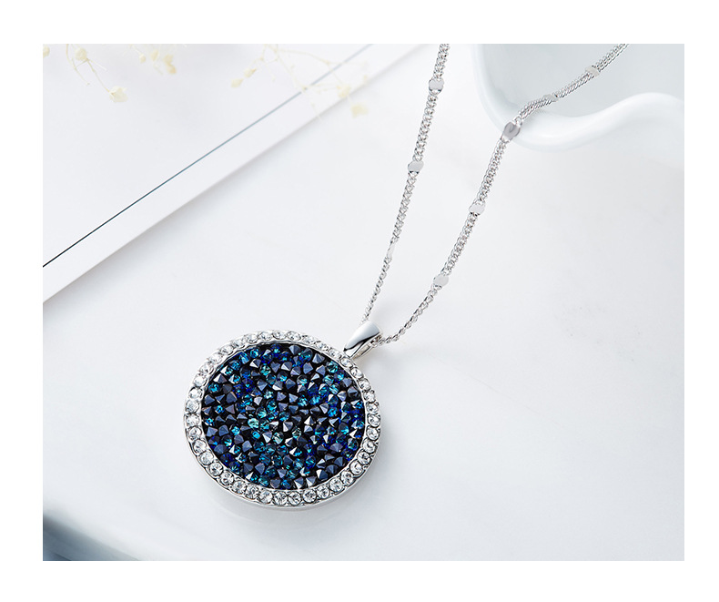 Women Necklace Crystals From Swarovski Beads Pendants Necklaces Round Jewelry Elegant Fashion Blue Bijous Sexy Female