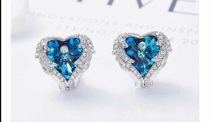 Crystals From Swarovski S925 Sterling Silver Jewelry Stud Earrings Women Earring Heart Austrian Rhinestone Elegant Fashion