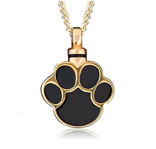 Ashes Pet Dog/cat Paw Print Cremation Urn Necklace Memorial Holder Gold Plated Pendant