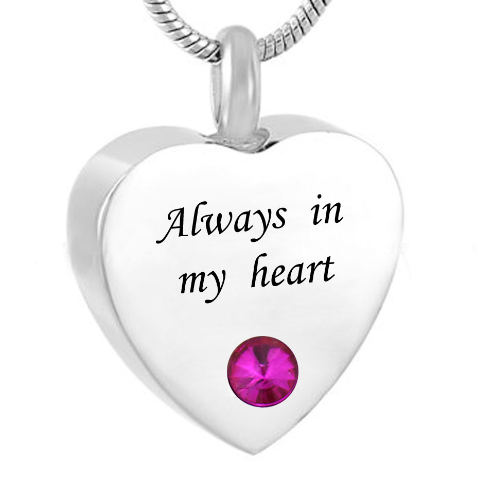 Cremation Jewelry Waterproof Always In My Heart " Heart Urn Pendant Memorial Ash Keepsake Necklace