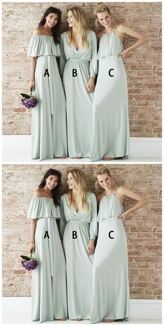 Off Shoulder Light Green Chiffon Bridesmaid Dress Maid Of Honor Gowns Wedding Guest Long Party
