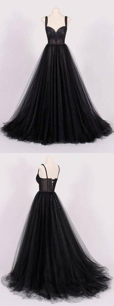 Fashion Black Tulle Long Prom Dress A Line Sleeveless Evening Dress,2019 Sexy Women Gowns 