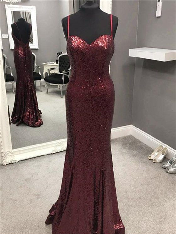 Fashion Burgundy Sequin Mermaid Prom Dress Back Open Sexy Long Prom Dresses Custom Made Women Party Gowns, 2019 Long Evening Dress