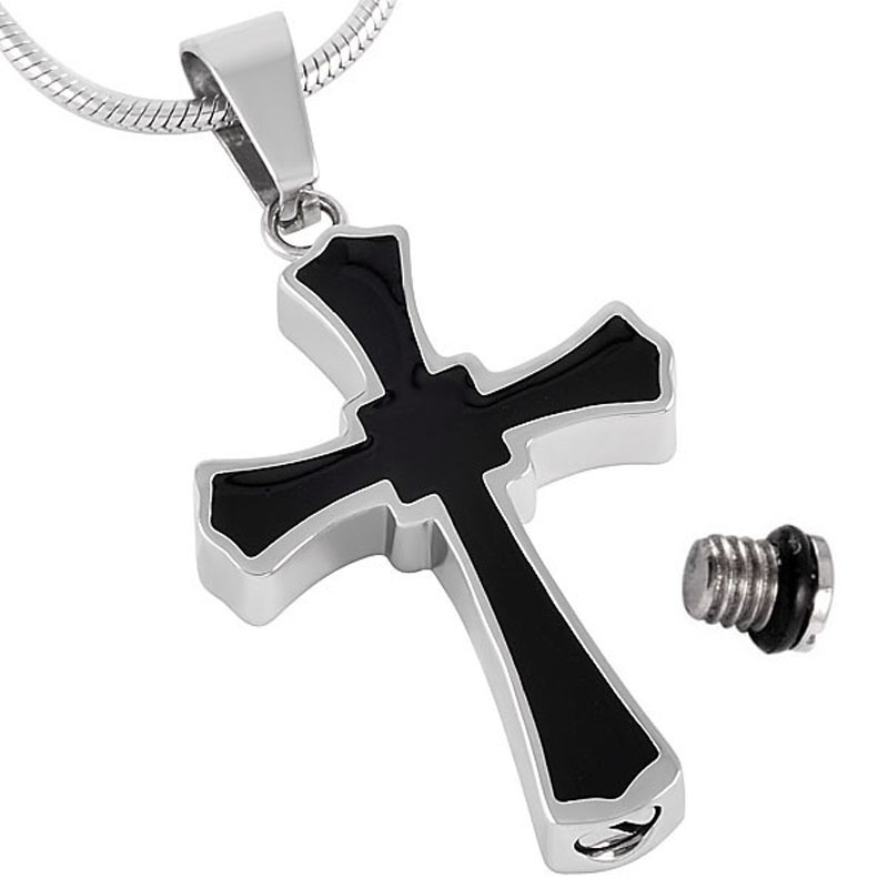 Stainless Steel Cross Gold Silver Memorial Ash Necklaces Pendants Cremation Jewelry For Men With Chain Funnel