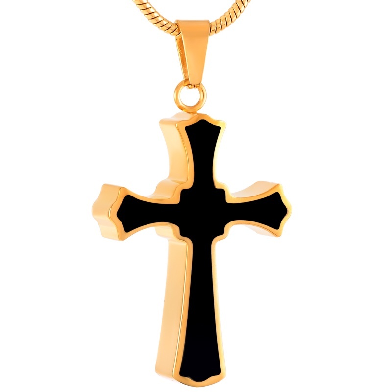 Stainless Steel Cross Gold Memorial Ash Necklaces Pendants Cremation Jewelry For Men With Chain Funnel