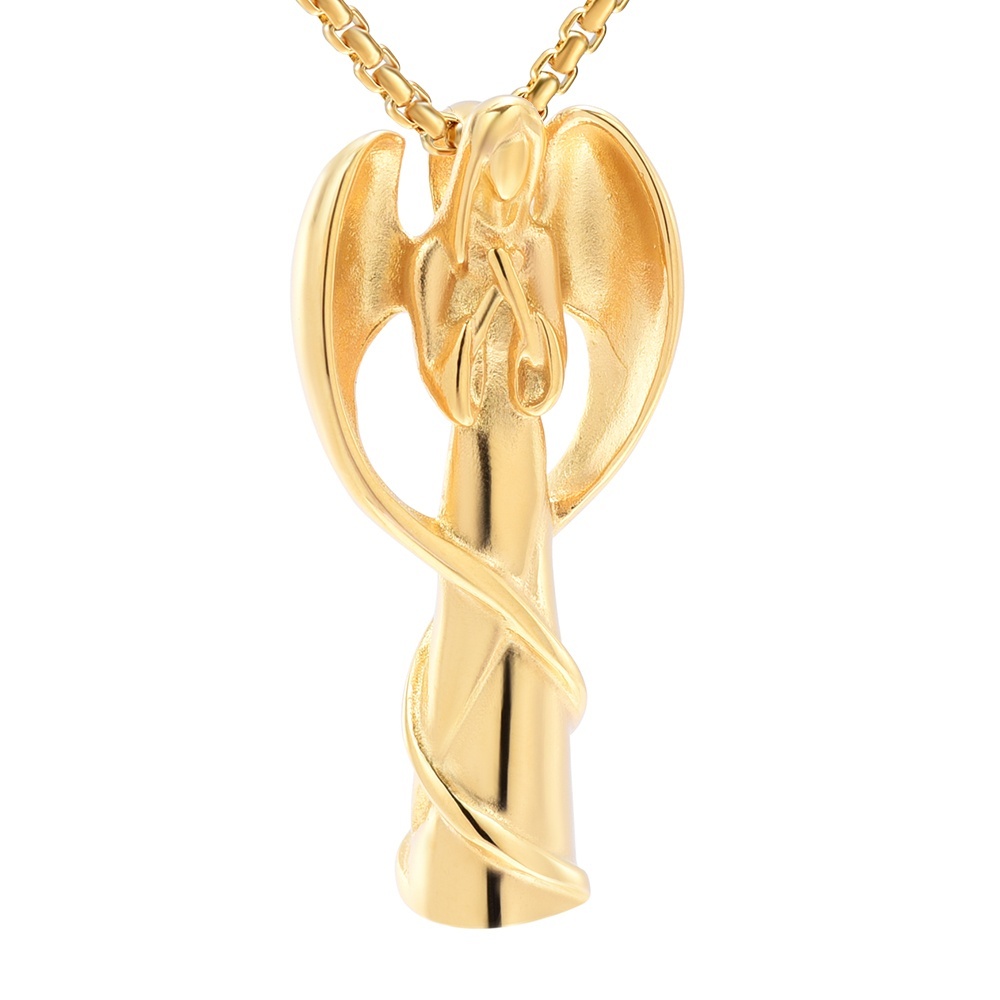 Angel Wing Wrapped Fariy Stainless Steel Cremation Ash Necklace Keepsake Urn Memorial Jewelry Gold Colour