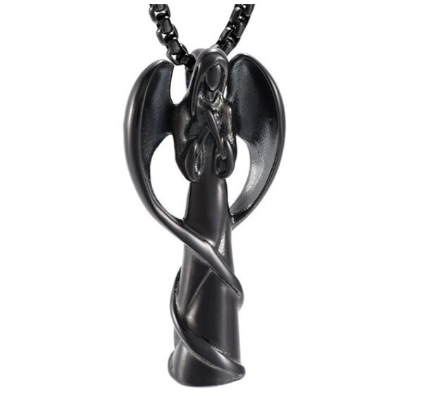 Angel Wing Wrapped Fariy Stainless Steel Cremation Ash Necklace Keepsake Urn Memorial Jewelry Black Colour