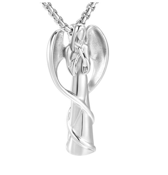 Angel Wing Wrapped Fariy Stainless Steel Cremation Ash Necklace Keepsake Urn Memorial Jewelry Silver Colour
