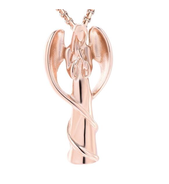 Angel Wing Wrapped Fariy Stainless Steel Cremation Ash Necklace Keepsake Urn Memorial Jewelry Rose Gold Colour