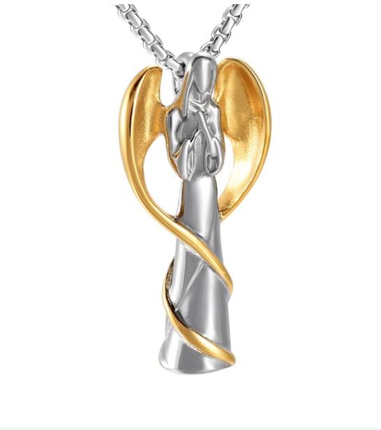 Angel Wing Wrapped Fariy Stainless Steel Cremation Ash Necklace Keepsake Urn Memorial Jewelry Gold Silver Colour