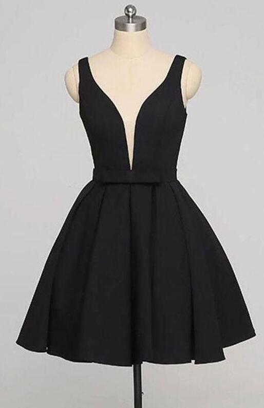 Black Satin Short Homecoming Dress, Short Cocktail dress, black short prom dress, Above Length Mini Prom Party Gowns