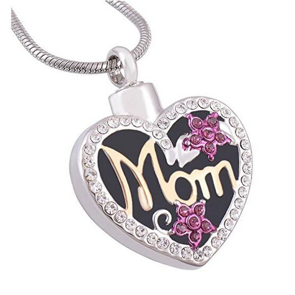 Eternally Loved Mom In Heart Engrave Able Cremation Necklace Two Tone Ashes Urn Memorial Pendant Jewelry For Women Suit