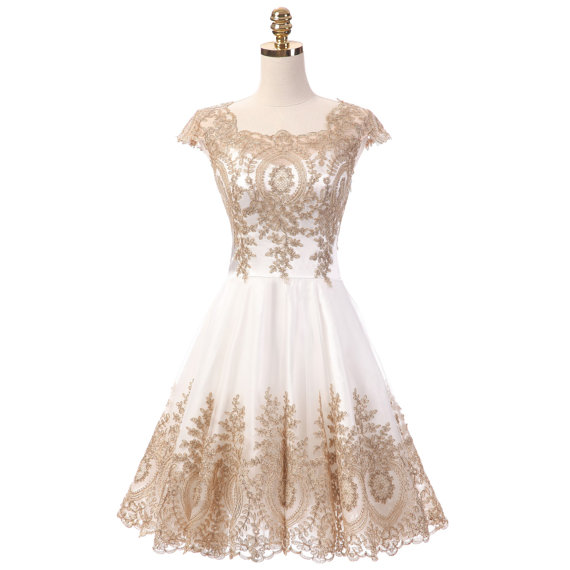 gold and white cocktail dress