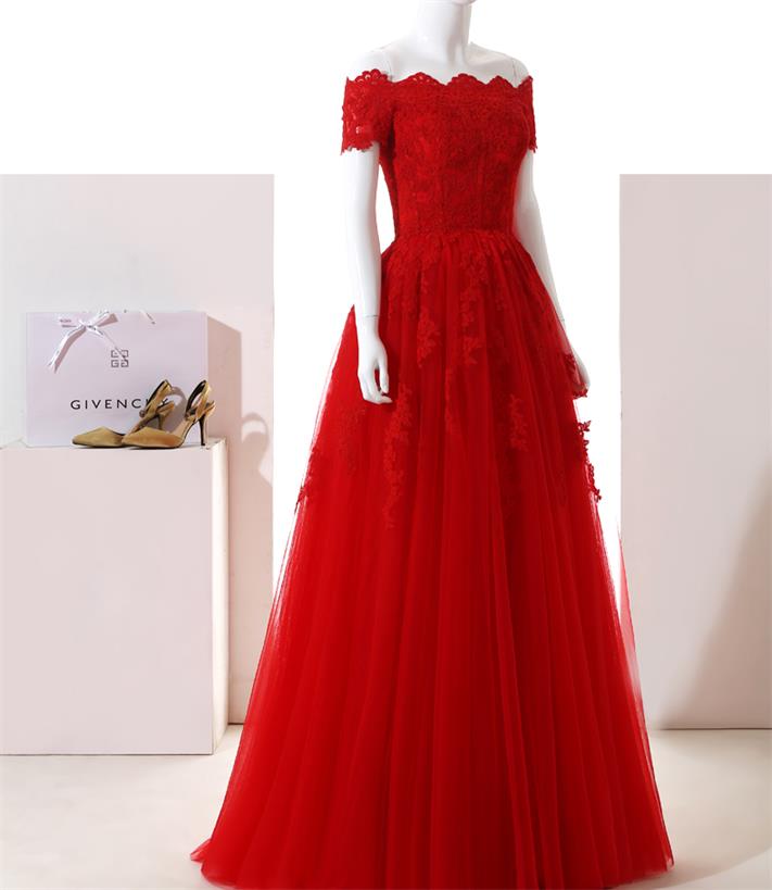Floor Length Red Lace Long Prom Dress 2019 Plus Size Women Party Gowns With Caped Sleeve Evening Party Gowns