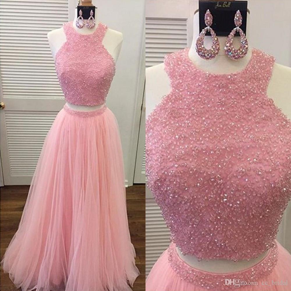 Sexy Halter Tulle Long Prom Dress 2019 Women Party Gowns Custom Made Beaded Crystal Formal Evening Party Dress Vestidos De Festa