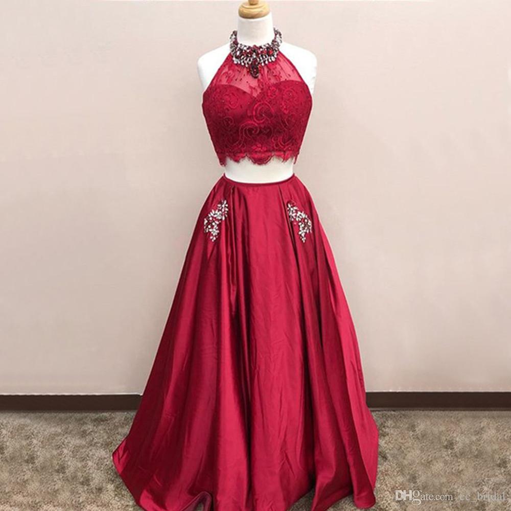 African Red Prom Dresses Long 2019 Sexy Backless Lace Appliques Two Pieces Arabic Evening Party Pageant Gowns Crystal Vestido De Festa