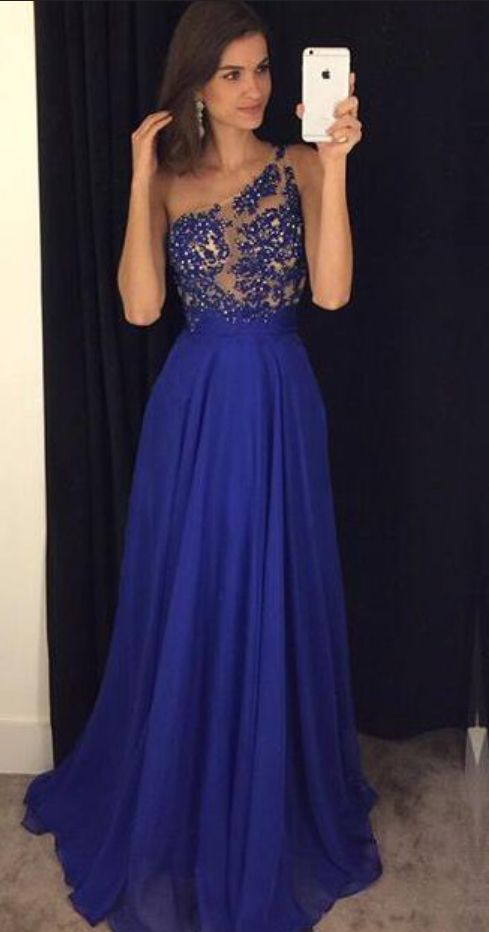 Custom Made Royal Blue Chiffon Long Prom Dress A Line Women Party Gowns 2019 Sexy Women Pageant Gowns With Beadeding