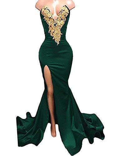 Charming Dark Green Mermaid Prom Dress With Gold Lace Prom Gowns ,long Evening Dress, Sweet 16 Prom Gowns ,mermaid Evening Dress