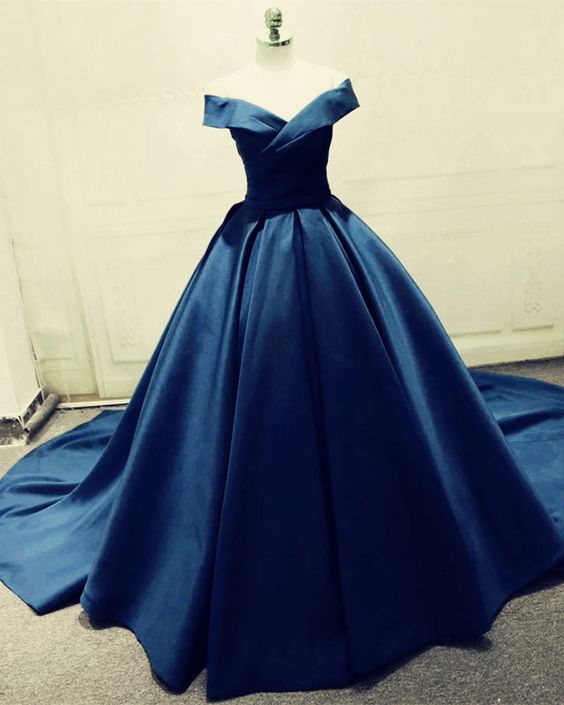 Plus Size Navy Blue Satin Ruffle Long Prom Dress,custom Made Ball Gown Prom Gowns ,sexy Evening Dress, Long Evening Party Gowns 2019