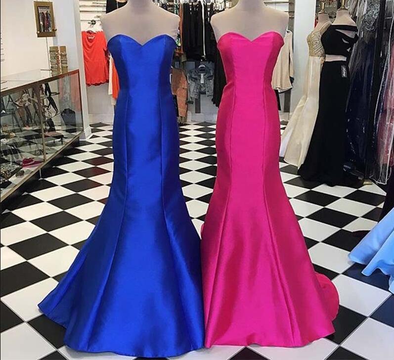 Sexy Royal Blue Satin Mermaid Prom Dress, Strapless Long Prom Gowns ,sweet 16 Prom Dress,vestido De Festia , Women Pageant Gowns