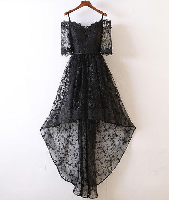 Custom Made Black Lace High Low Prom Dress A Line Sweet 16 Prom Gowns Custom Made Women Party Gowns High Low Homecoming Dress