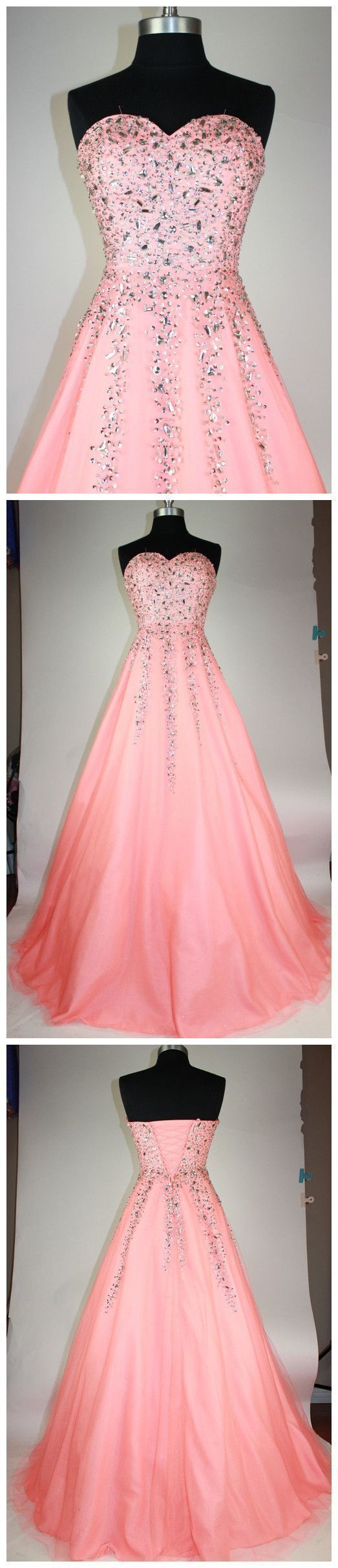 Shiny Beaded Crystal Long Prom Dress Custom Made Formal Evening Dress, Sexy A Line Pink Tulle Prom Party Gowns ,2019 Fashion Women Gowns