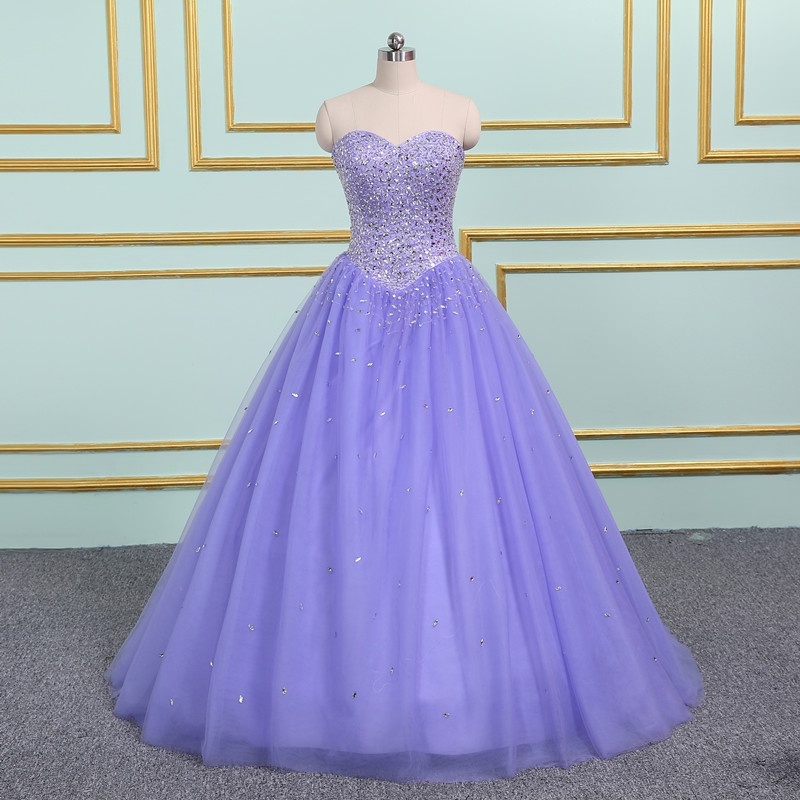 Luxury Beaded Sweet Tulle Ball Gown Long Prom Dress Custom Made Long Quinceanera Dress , Formal Evening Dress