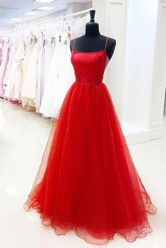 Fashion Red Tulle Long Evening Party Dress Custom Made Women Prom Gowns ,a Line Tulle Prom Gowns