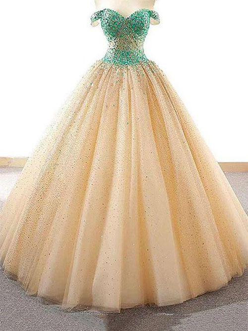 Luxury Beaded Tulle Ball Gown Long Prom Dress, Sweet 16 Prom Gowns ,sexy Puffy Tulle Women Quinceanera Gowns ,long Party Dresses