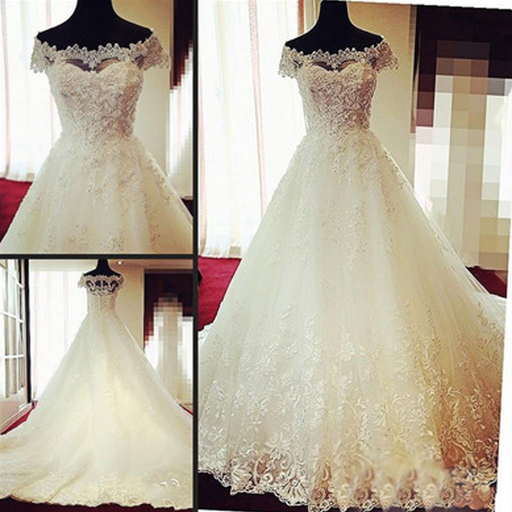 Vintage Boat Neck Lace China Wedding Dress A Line Appliqued Women Bridal Party Gowns ,sexy Wedding Gowns .beach Wedding Dress