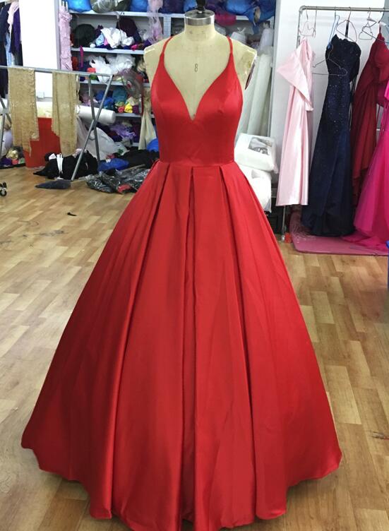 Vintage A Line Red Satin Prom Dress Custom Made Backless Women Party Gowns ,plus Size Long Prom Gowns