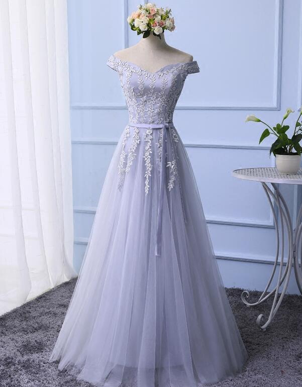 Light Grey Lace Prom Dress A Line Women Party Gowns Custom Made Evening Party Gowns ,plus Size Women Party Gowns