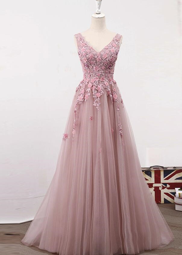 Plus Size Pink Lace Long Prom Dress 2019 V-neck Formal Evening Dress, Sexy Women Dress.wedding Guest Gowns